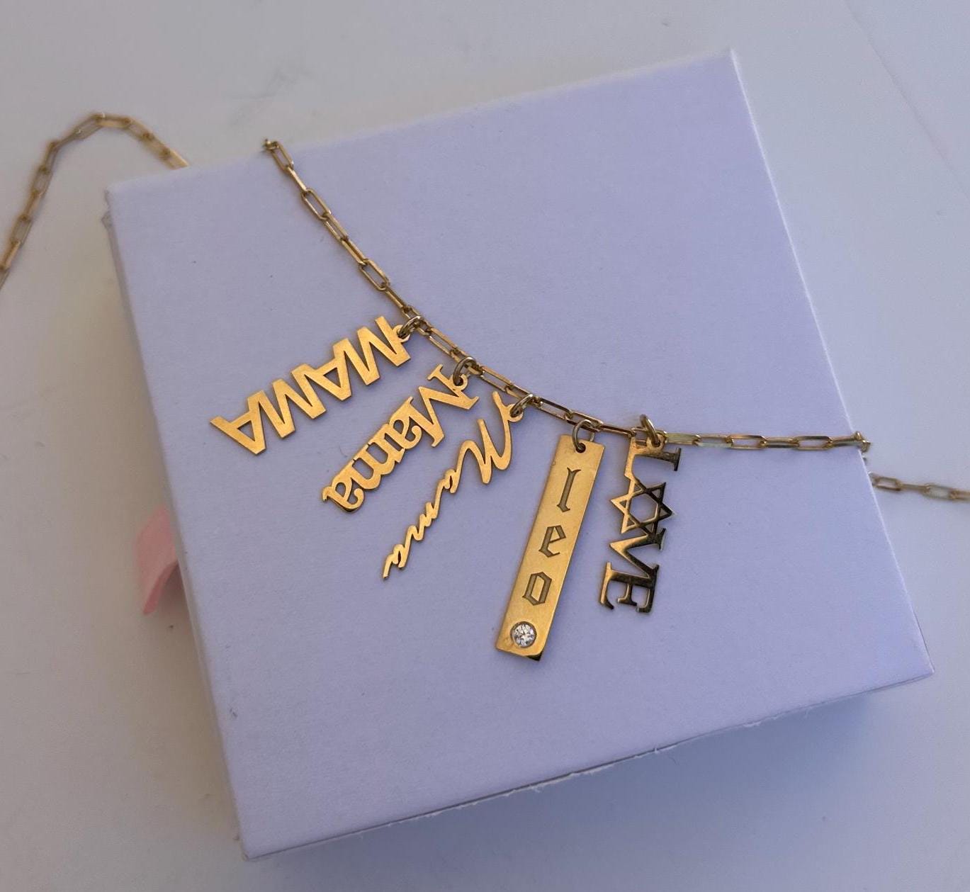 Personalized Charm Necklace, Sterling Silver Small PaperClip Chain