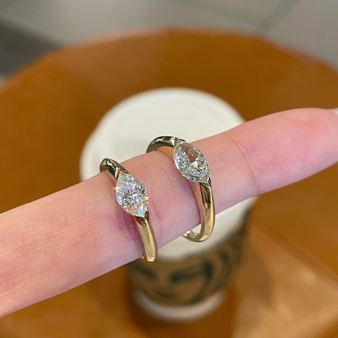 0.5- 1 Carat East West Marquise Cut Solitaire Ring Moissanite .925 pinky ring