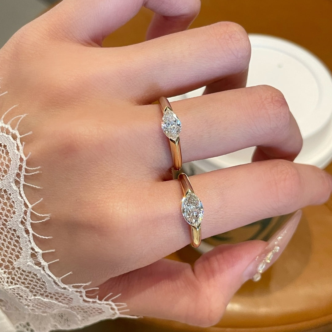 0.5- 1 Carat East West Marquise Cut Solitaire Ring Moissanite .925 pinky ring