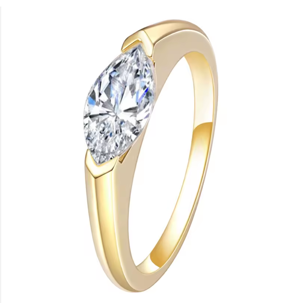 0.5- 1 Carat East West Marquise Cut Solitaire Ring Moissanite .925 pinky ring