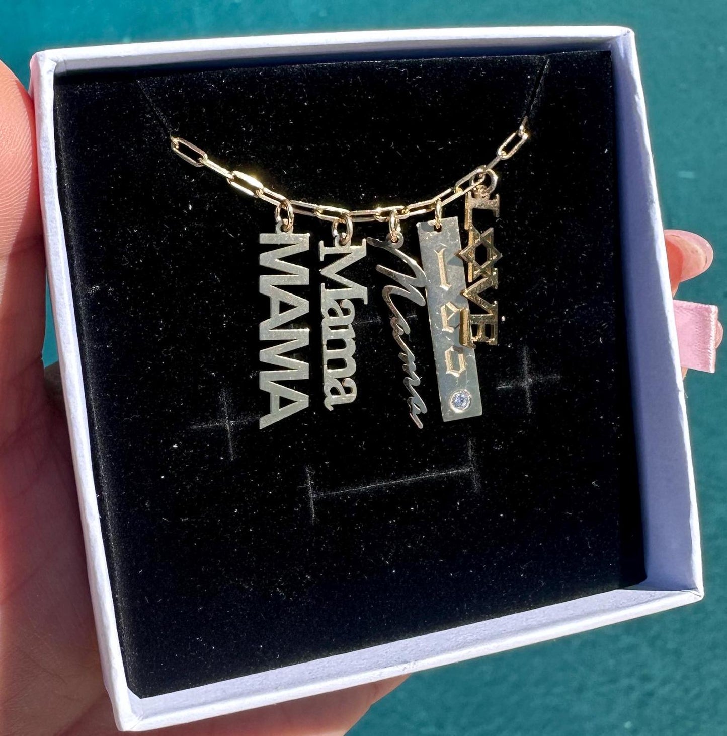 Personalized Charm Necklace, Sterling Silver Small PaperClip Chain