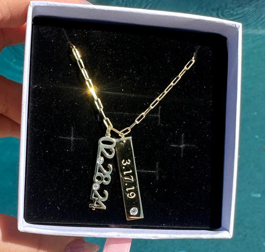 Personalized Date Necklace, Sterling Silver Small PaperClip Chain