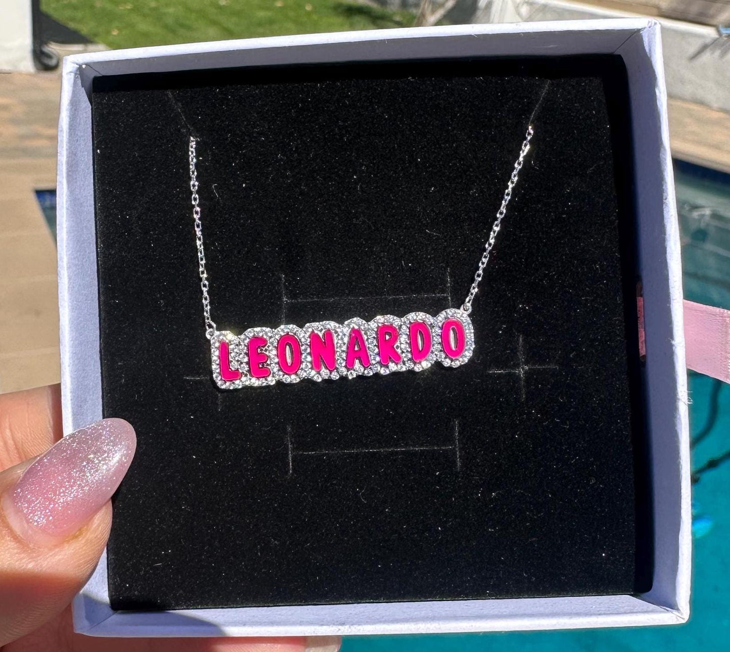 Bubble Name Personalized Enamel With CZ Name Necklace HAND PAINTED, high quality sterling silver Available In All Colors