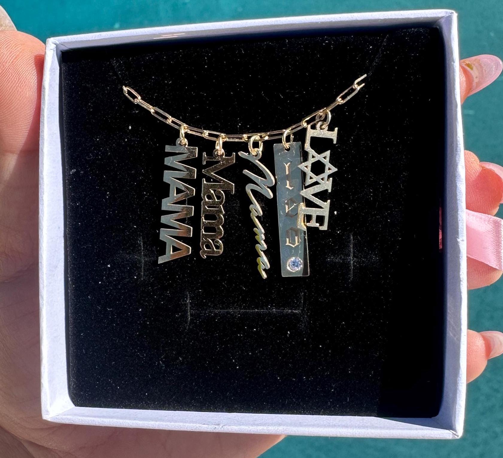 Personalized Charm Necklace, Sterling Silver Small PaperClip Chain
