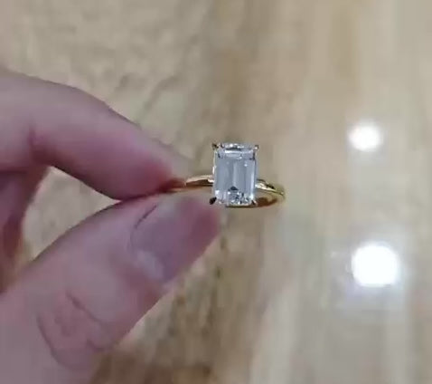 EMERALD Moissanite 1-5 CT Engagement Ring in Sterling Silver | Eco-Friendly & Stunning Vacation Jewelry
