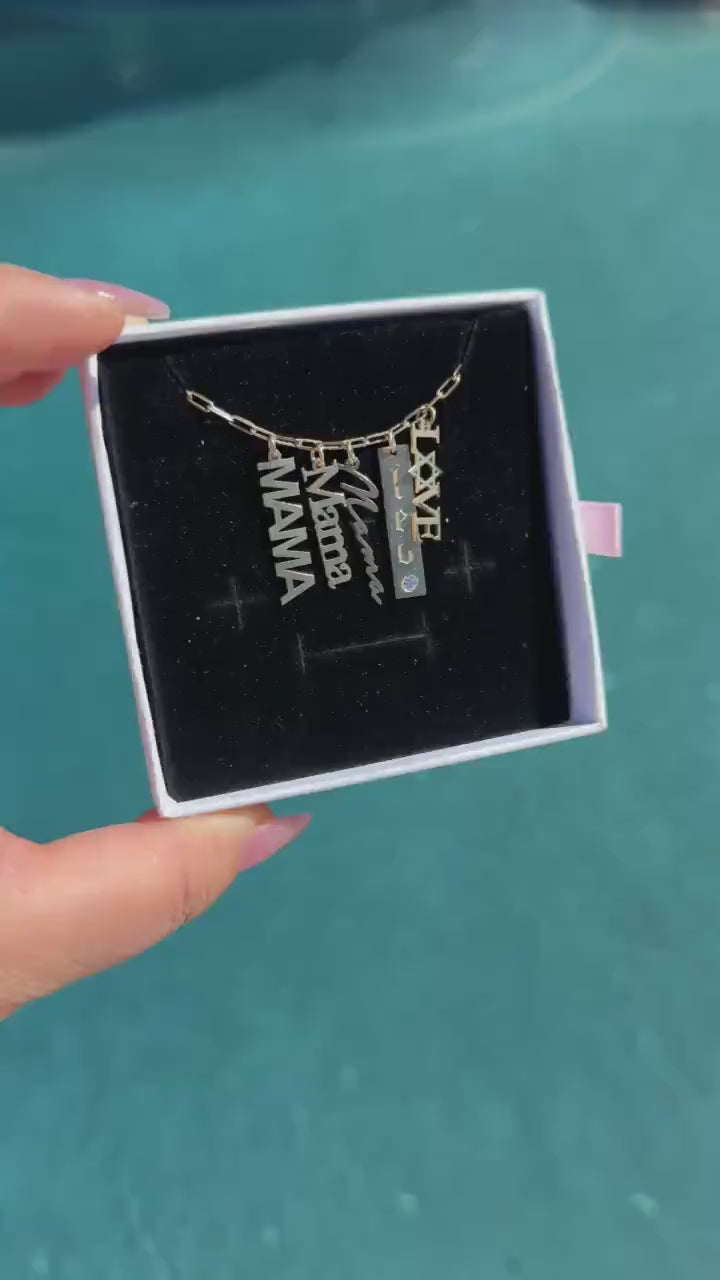 Personalized Charm Necklace, Sterling Silver Small PaperClip Chain