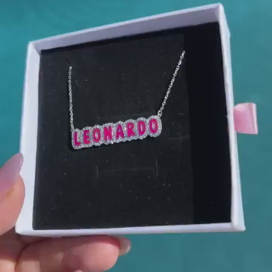 Bubble Name Personalized Enamel With CZ Name Necklace HAND PAINTED, high quality sterling silver Available In All Colors